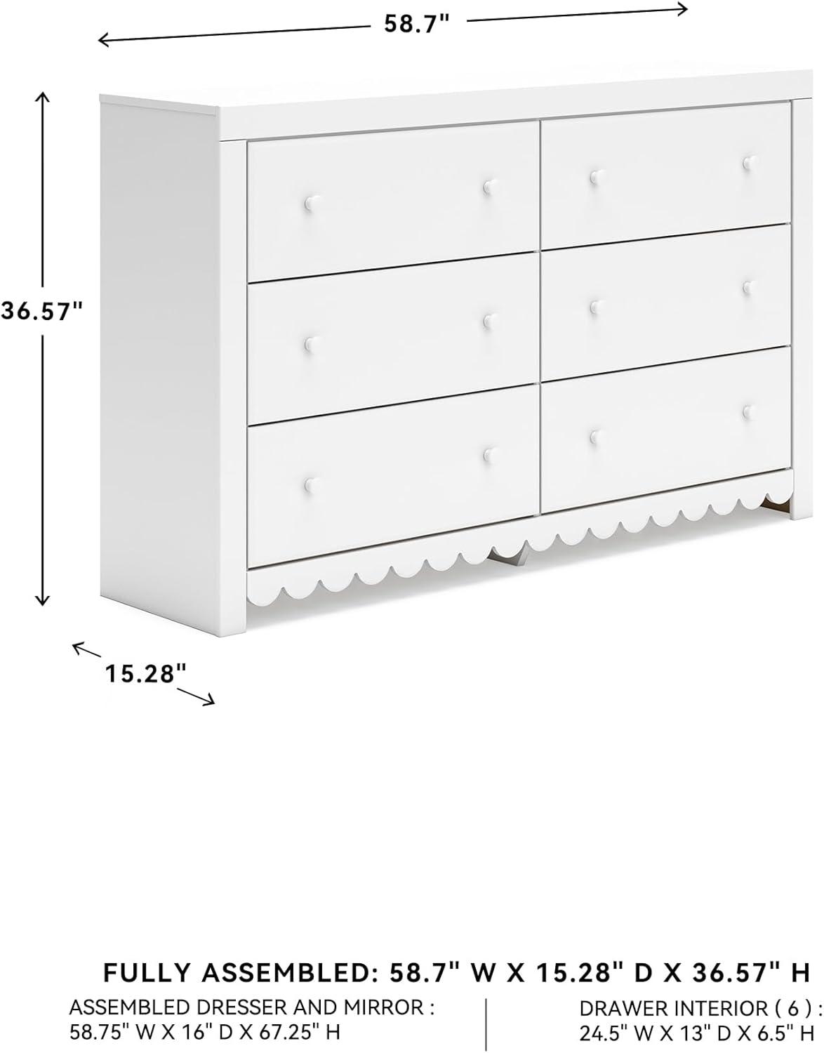 imageSignature Design by Ashley Mollviney Coastal 6Drawer Dresser with Safety Stop and Scalloped Detailing White