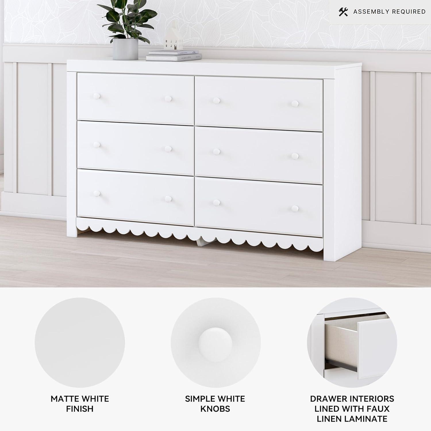 imageSignature Design by Ashley Mollviney Coastal 6Drawer Dresser with Safety Stop and Scalloped Detailing White