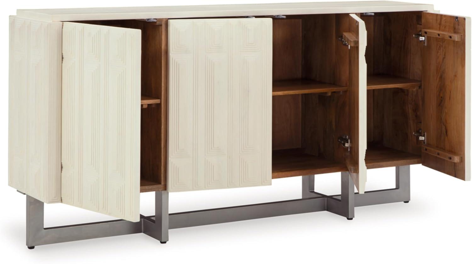 imageSignature Design by Ashley Ornawel Contemporary 4Door Accent Cabinet with 2 Shelves Step Pattern and Lightly Distressed Finish White