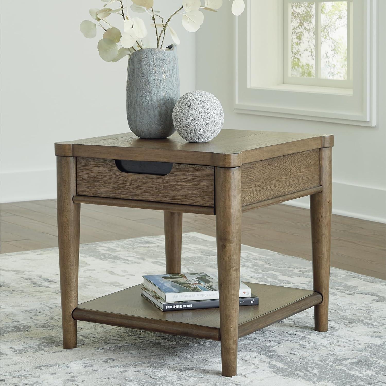 imageSignature Design by Ashley Roanhowe Contemporary 1Drawer End Table with Open Lower Shelf Light Brown