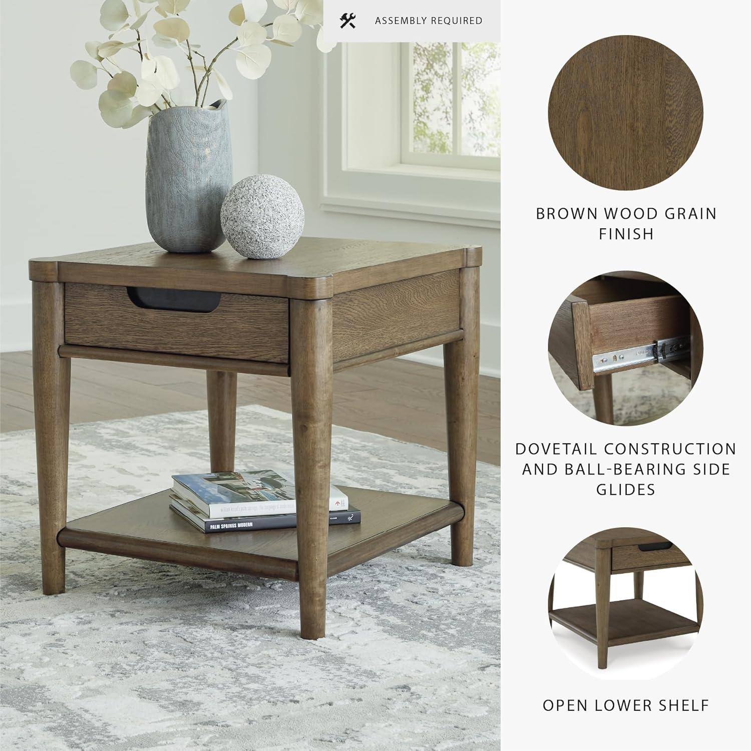 imageSignature Design by Ashley Roanhowe Contemporary 1Drawer End Table with Open Lower Shelf Light Brown