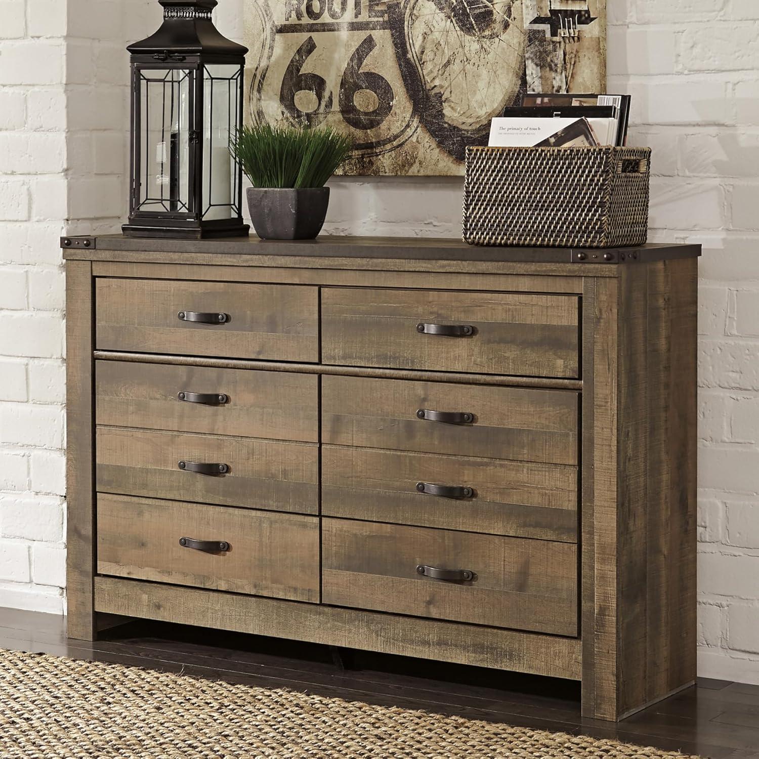 imageSignature Design by Ashley Trinell Rustic 6 Drawer Dresser with Safety Stop for Bedroom Dark Brown