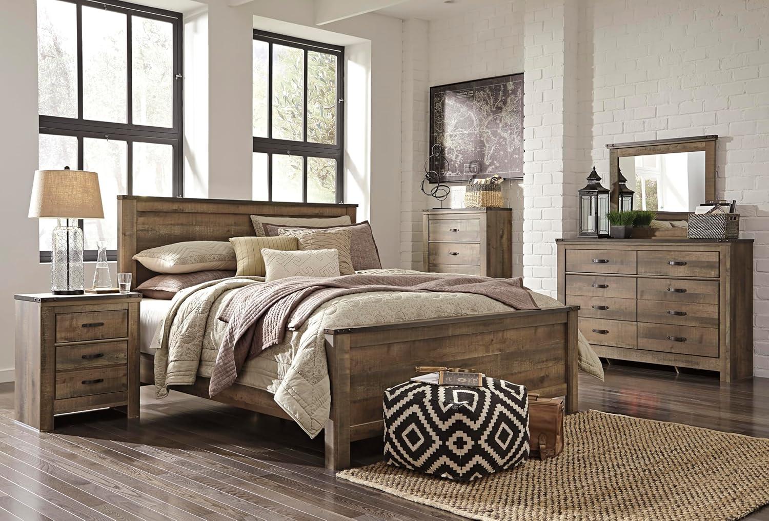 imageSignature Design by Ashley Trinell Rustic 6 Drawer Dresser with Safety Stop for Bedroom Dark Brown