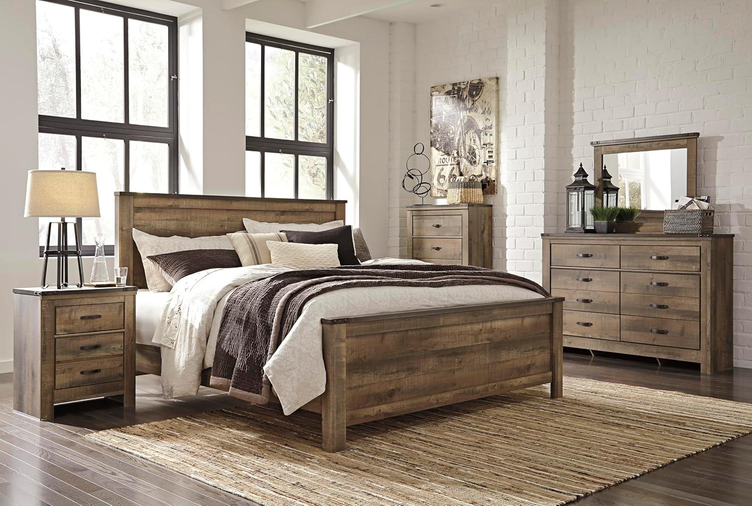 imageSignature Design by Ashley Trinell Rustic 6 Drawer Dresser with Safety Stop for Bedroom Dark Brown