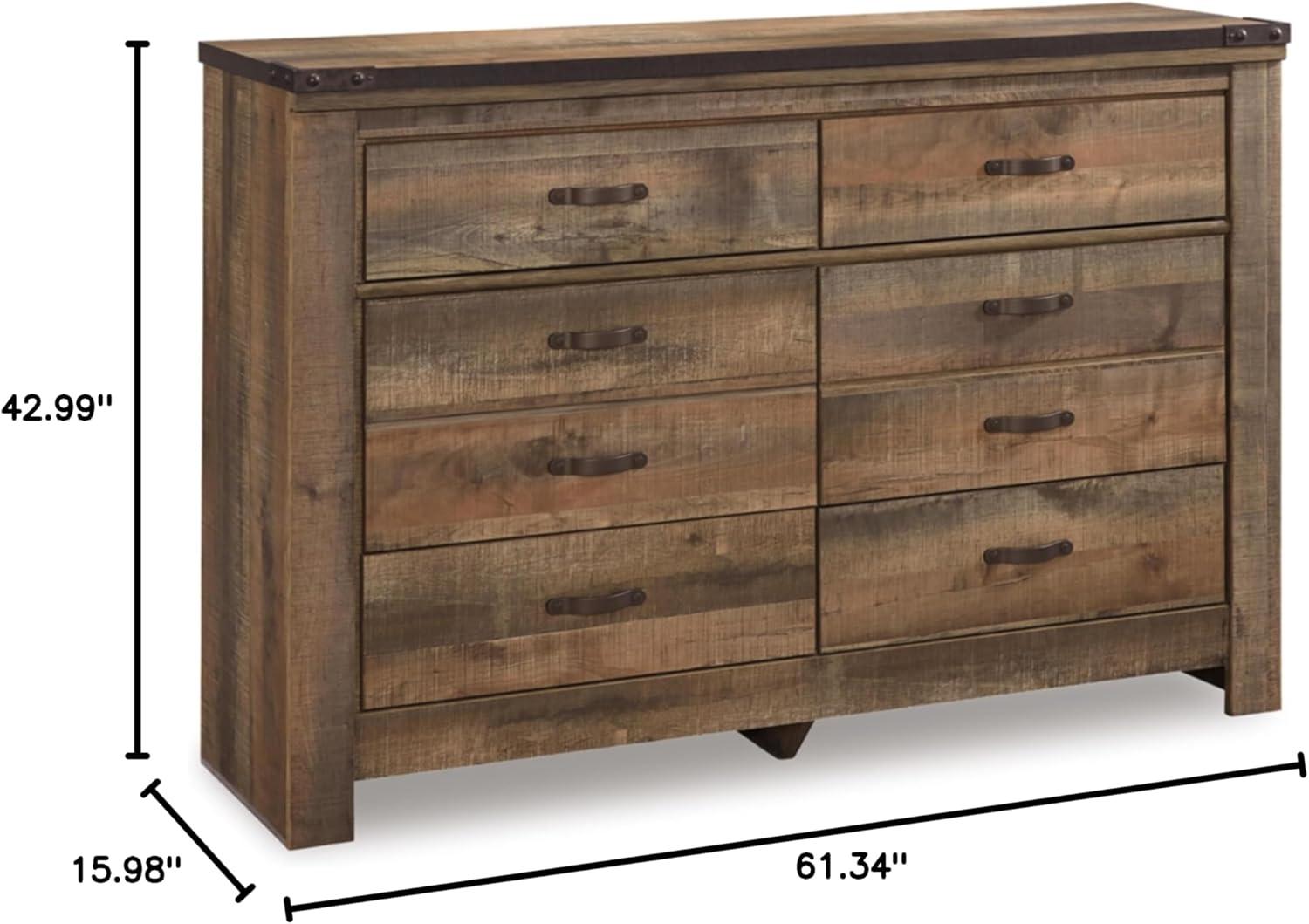 imageSignature Design by Ashley Trinell Rustic 6 Drawer Dresser with Safety Stop for Bedroom Dark Brown