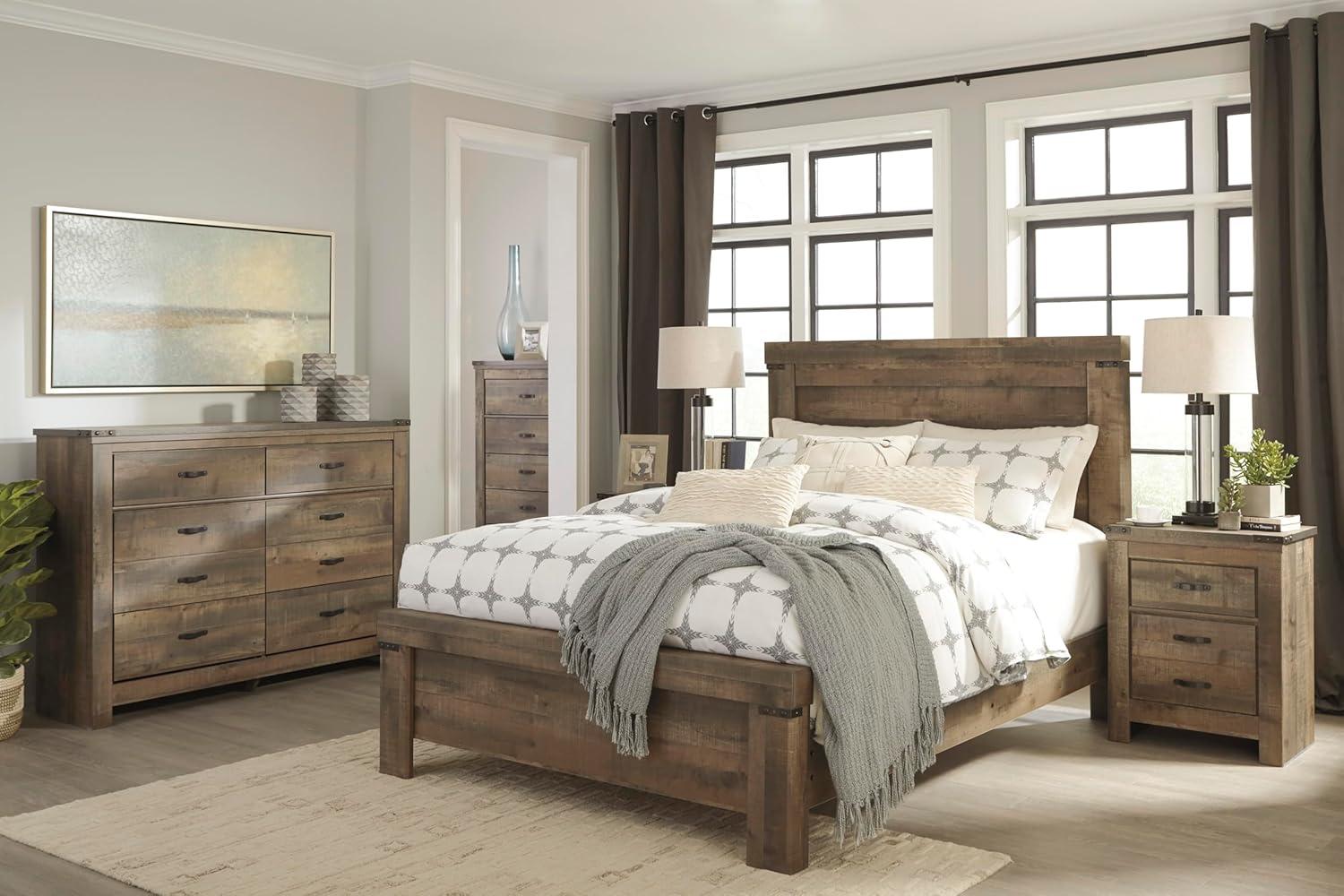 imageSignature Design by Ashley Trinell Rustic 6 Drawer Dresser with Safety Stop for Bedroom Dark Brown