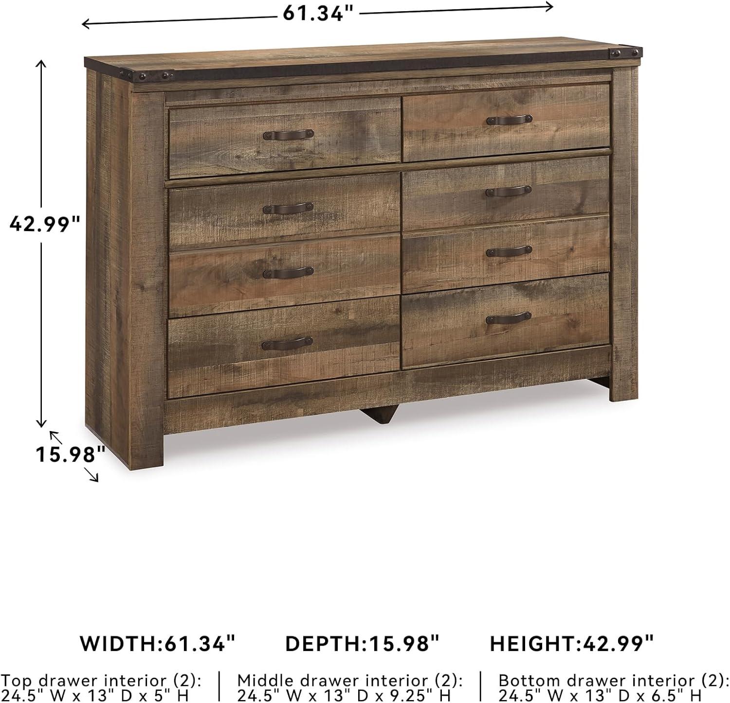 imageSignature Design by Ashley Trinell Rustic 6 Drawer Dresser with Safety Stop for Bedroom Dark Brown