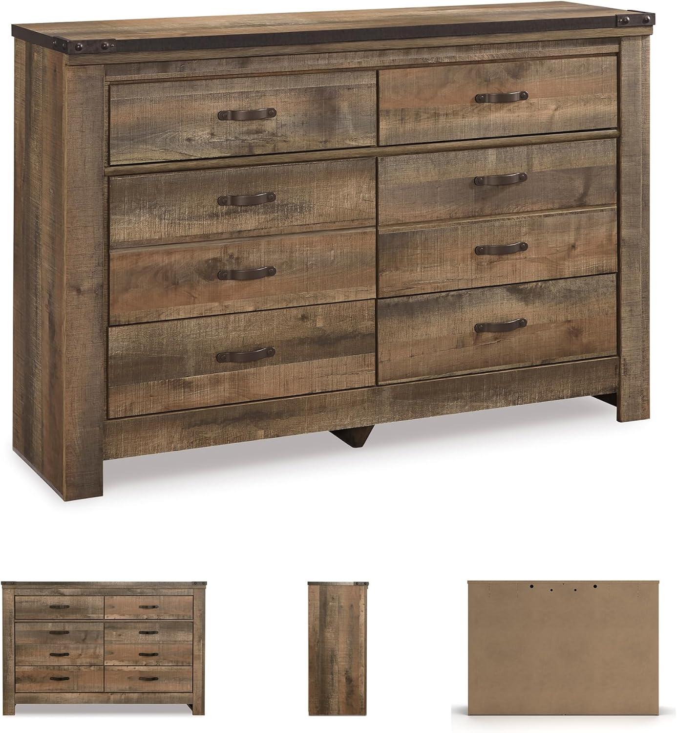 imageSignature Design by Ashley Trinell Rustic 6 Drawer Dresser with Safety Stop for Bedroom Dark Brown