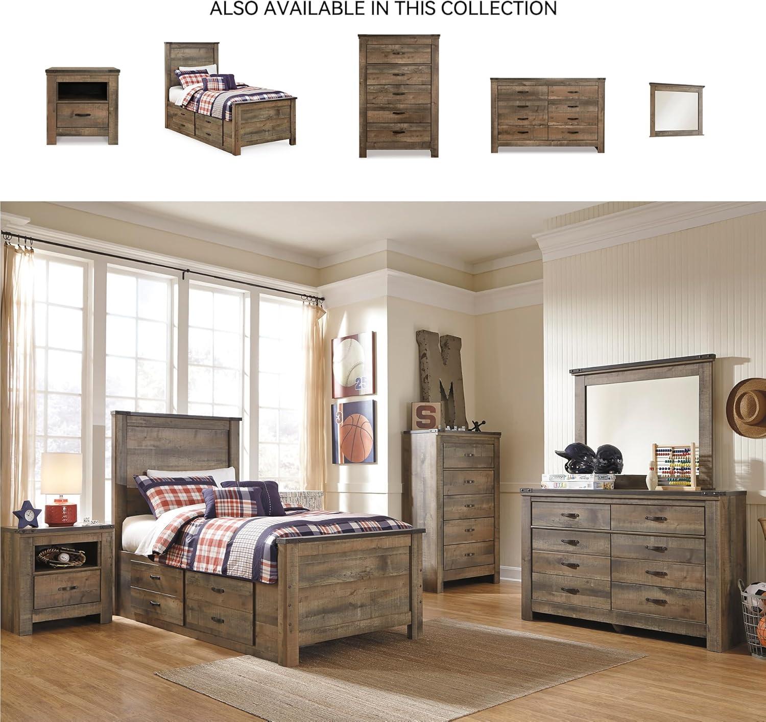 imageSignature Design by Ashley Trinell Rustic 6 Drawer Dresser with Safety Stop for Bedroom Dark Brown