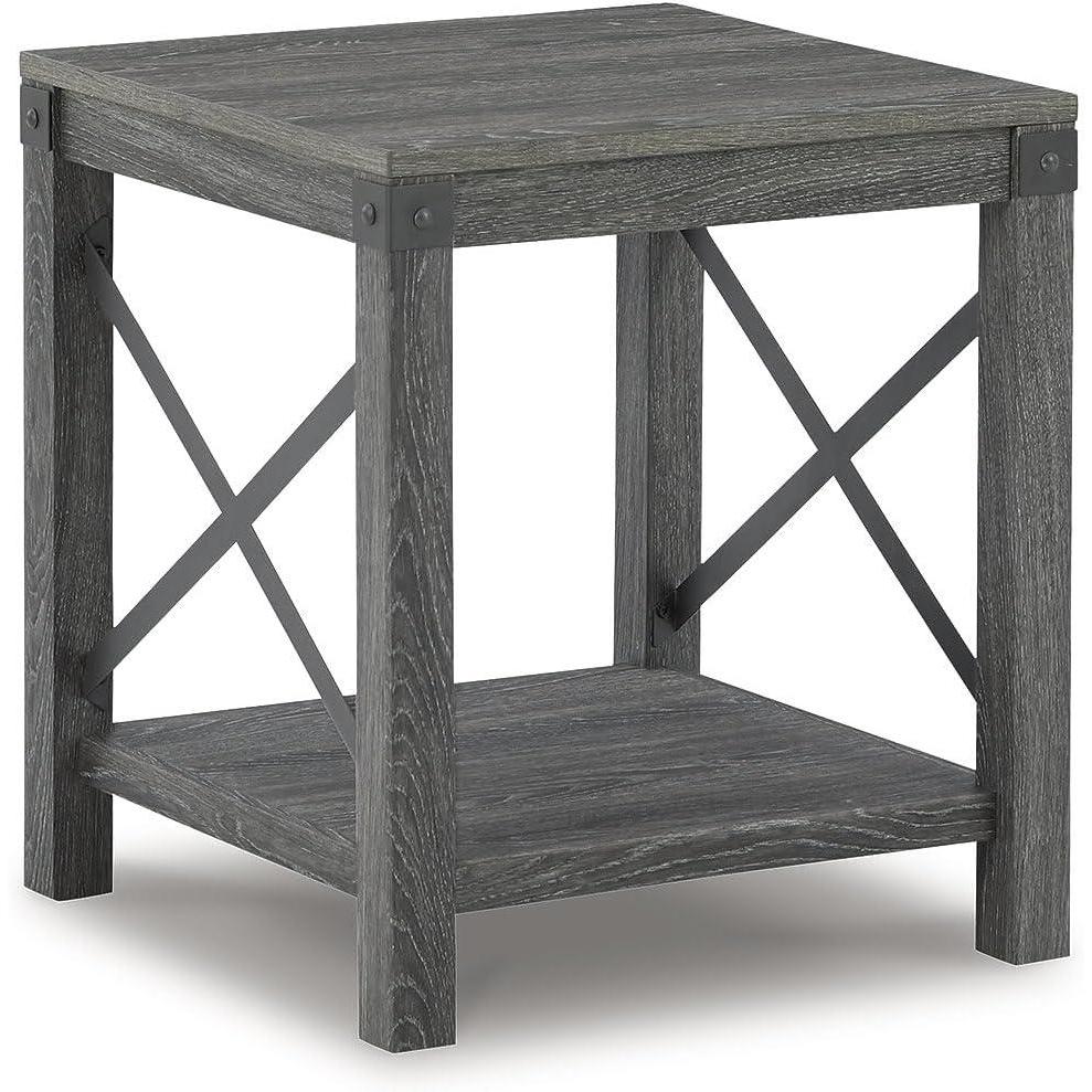 imageSignature Design by Ashley Aldwin Farmhouse Square End Table with Crossbuk Details Light BrownDark Gray