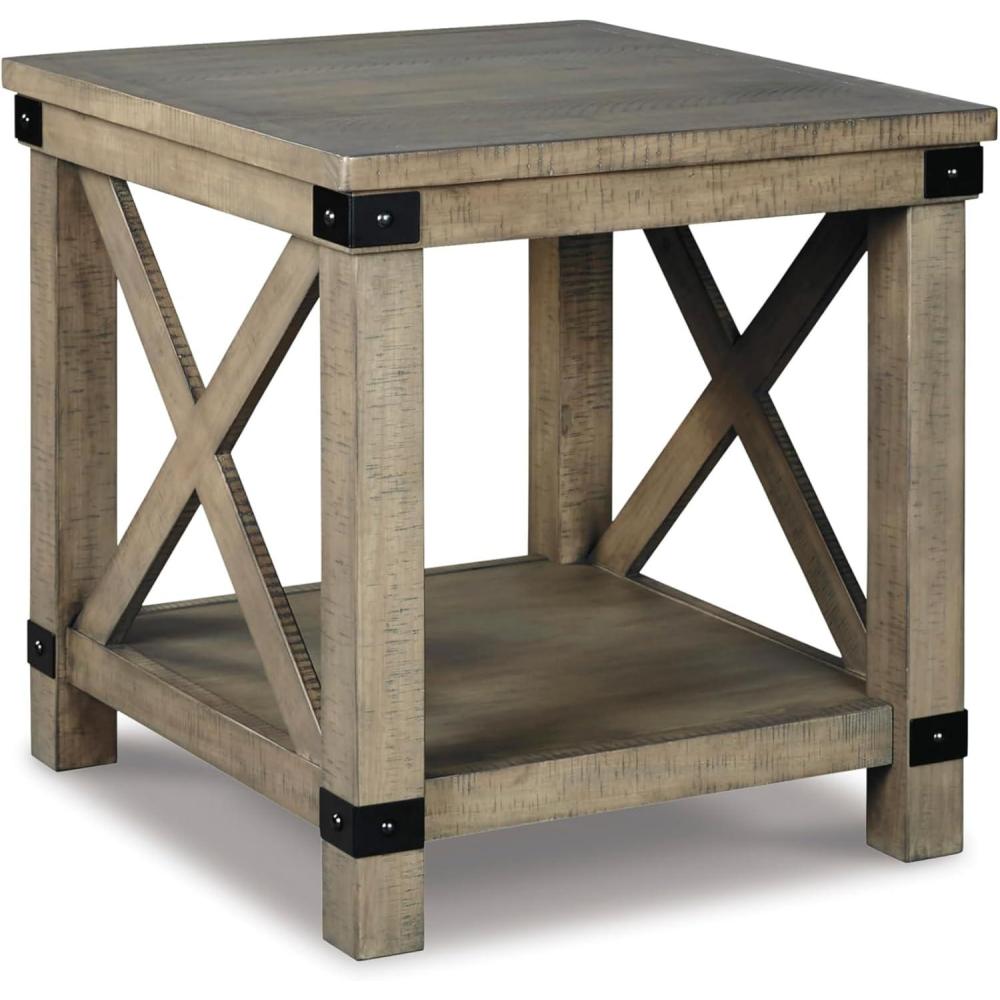 imageSignature Design by Ashley Aldwin Farmhouse Square End Table with Crossbuk Details Light BrownRustic Brown