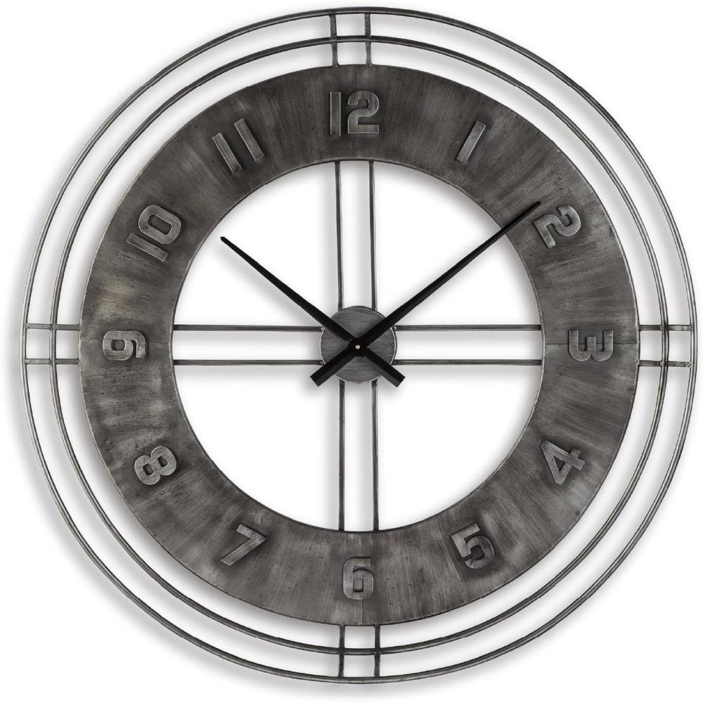 imageSignature Design by Ashley Ana Sofia Industrial Metal Wall Clock Antique Gray