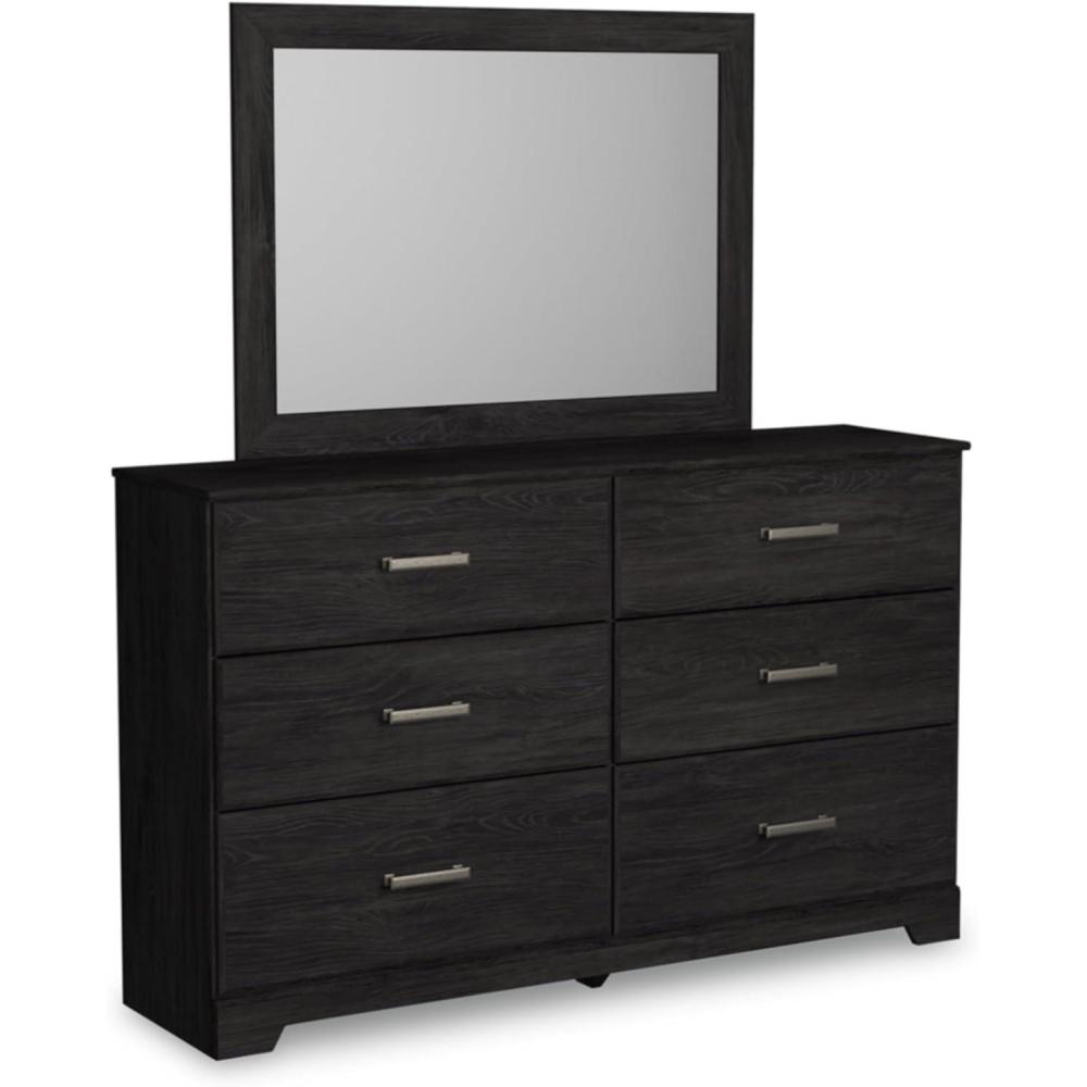 imageSignature Design by Ashley Belachime Vintage SmoothGliding 6Drawer Dresser and Mirror with Safety Stop Black
