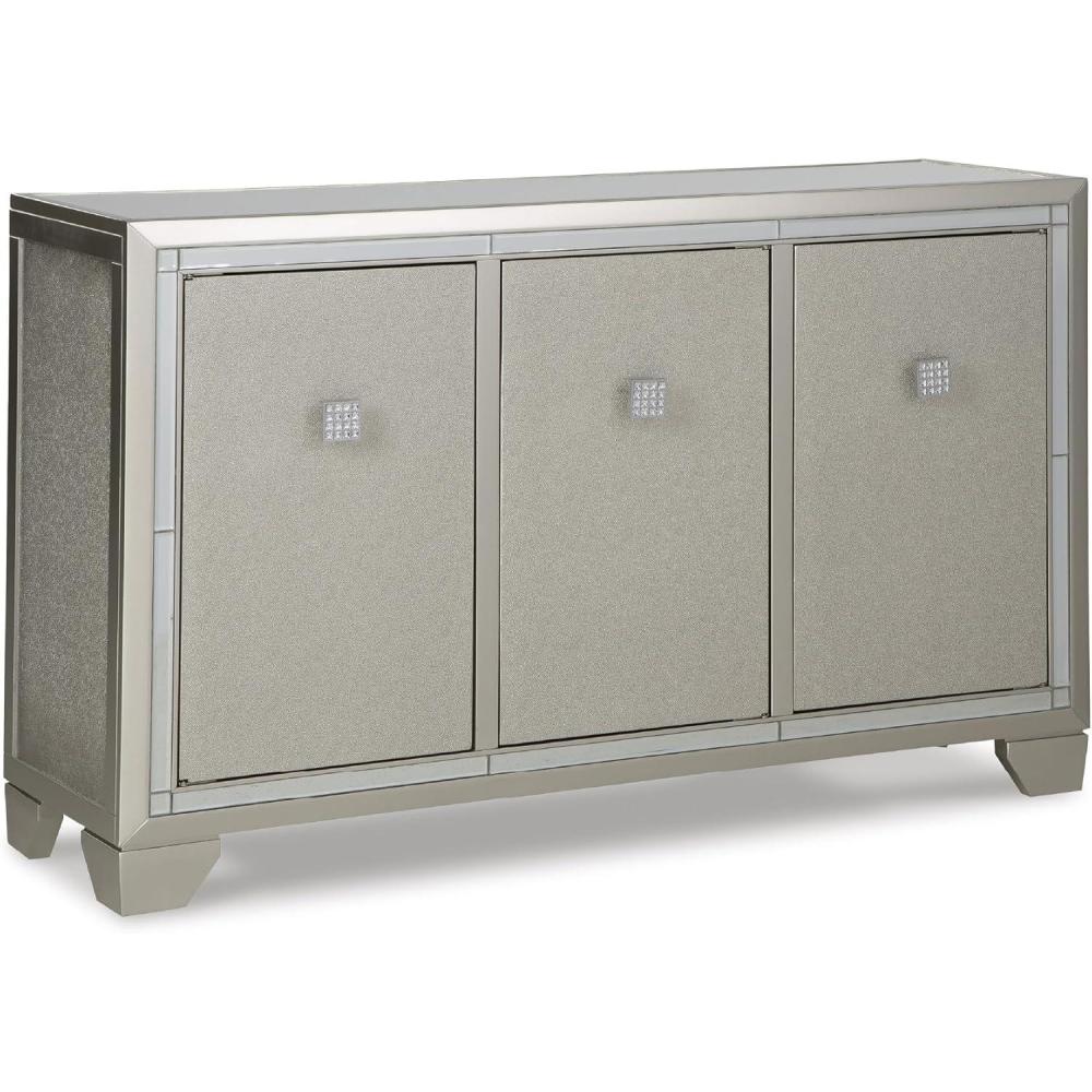 imageSignature Design by Ashley Chaseton Contemporary Mirrored Top Accent Cabinet with 3 Adjustable Shelves Metallic