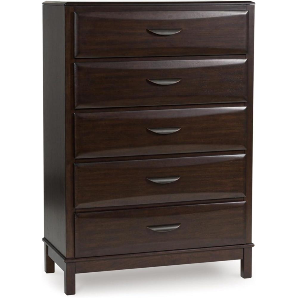 imageSignature Design by Ashley Cielden Coastal 5Drawer Chest of Drawers with Safety Stop and Textured Cane Details Light BrownDark Brown