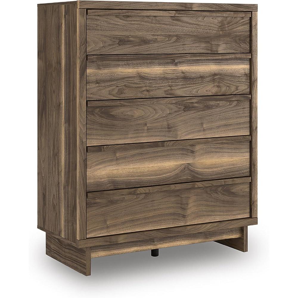 imageSignature Design by Ashley Cielden Coastal 5Drawer Chest of Drawers with Safety Stop and Textured Cane Details Light BrownRustic Brown