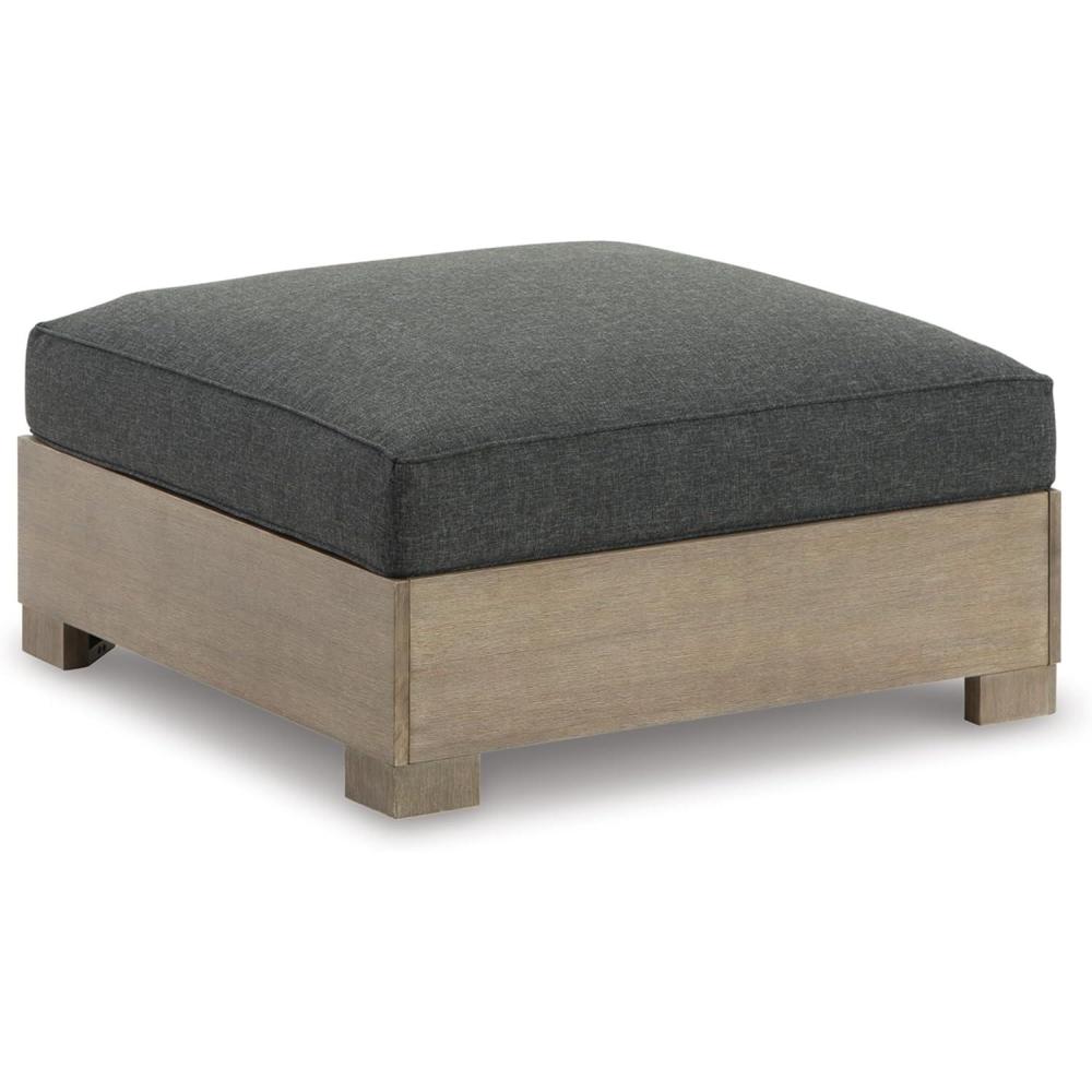 imageSignature Design by Ashley Citrine Park Casual Outdoor Ottoman with Cushion Nuvella Weather Resistant Fabric Light Brown ampamp Gray