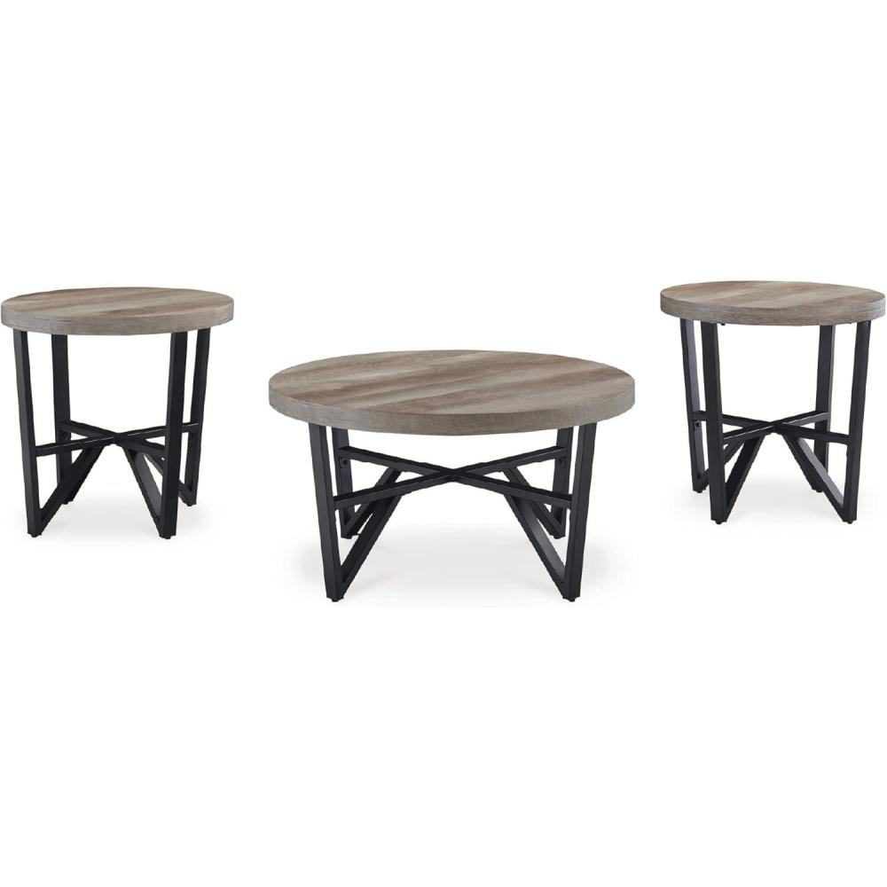 imageSignature Design by Ashley Deanlee Contemporary Table Set with Metal Frame Set of 3 Light Brown ampamp Black