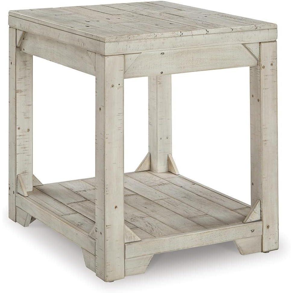 imageSignature Design by Ashley Fregine Farmhouse Square End Table with Floor Shelf Weathered White FinishWhitewash