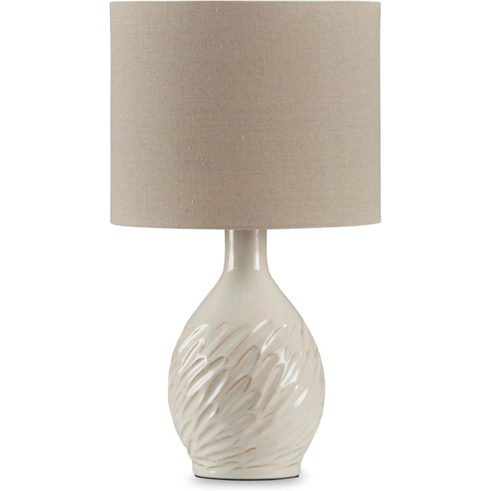 imageSignature Design by Ashley Garinton Contemporary Distressed Ceramic Table Lamp with OnOff Switch White ampamp Beige