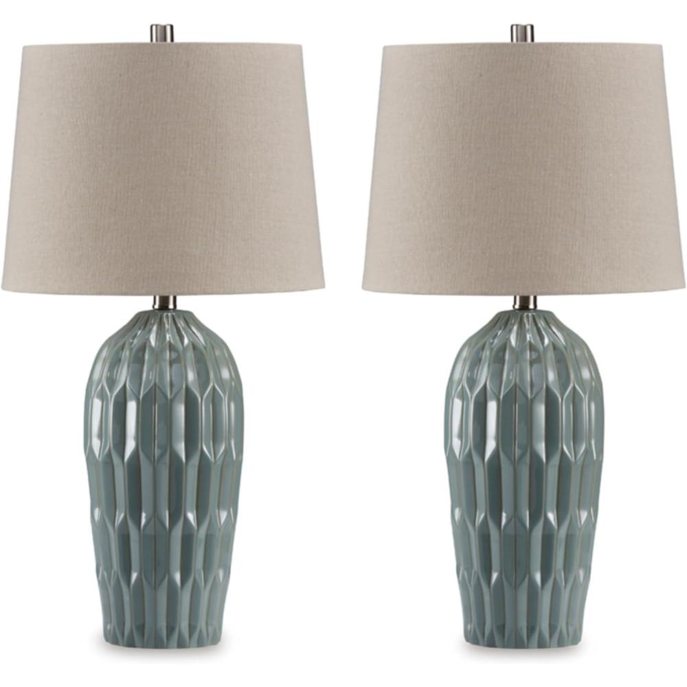 imageSignature Design by Ashley Hadbury Contemporary Ceramic Table Lamp Set with 3Way Switch Set of 2 Light Green ampamp Beige