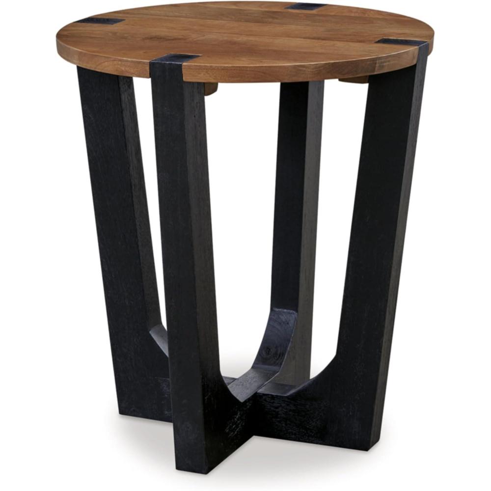 imageSignature Design by Ashley Hanneforth Farmhouse End Table with Angled Solid Wood Legs Light Brown ampamp Black