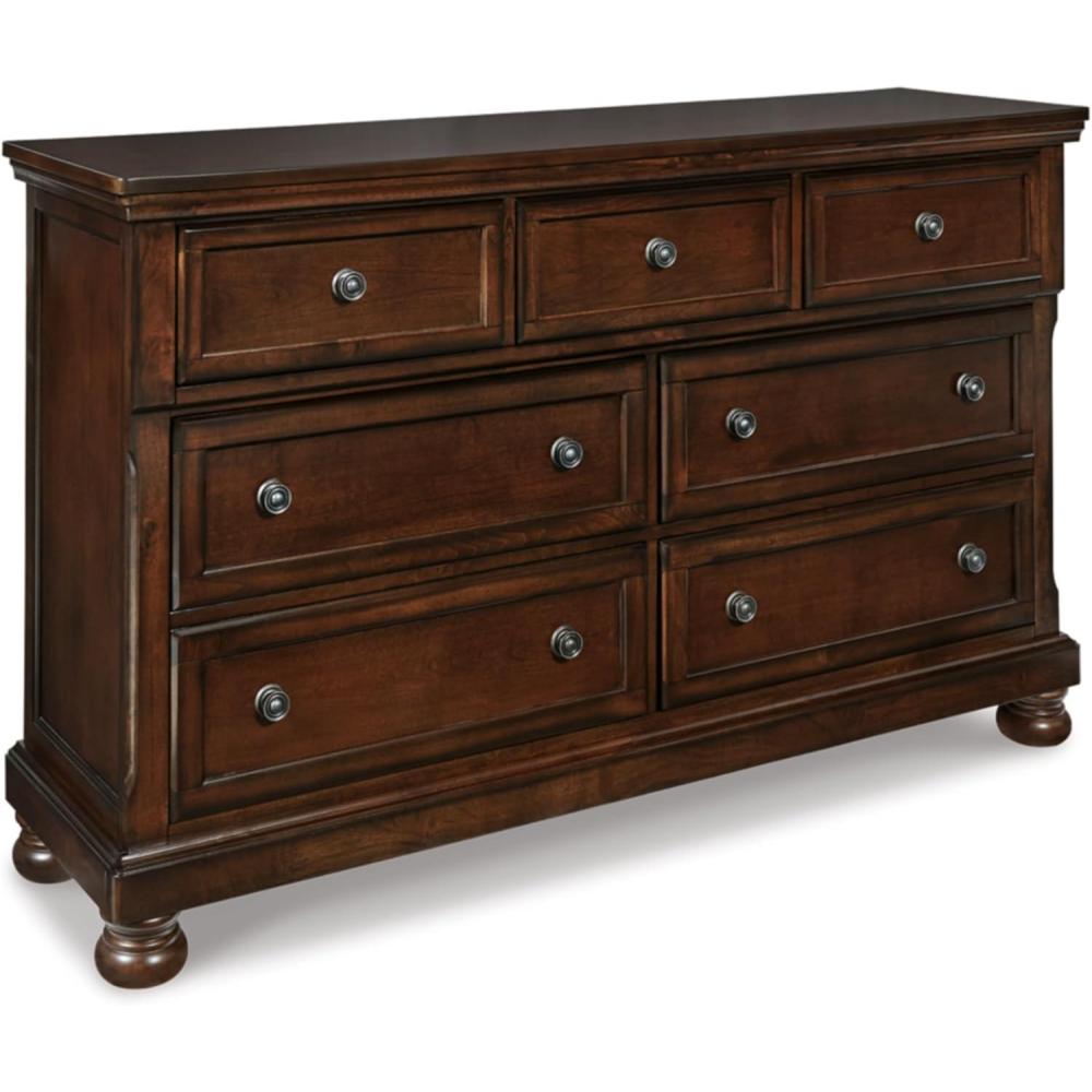 imageSignature Design by Ashley Hyanna Rustic SmoothGliding 6Drawer Dresser and Mirror with Safety Stop Light BrownDark Brown