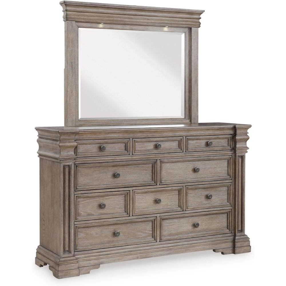 imageSignature Design by Ashley Hyanna Rustic SmoothGliding 6Drawer Dresser and Mirror with Safety Stop Light BrownLight Grayish Brown