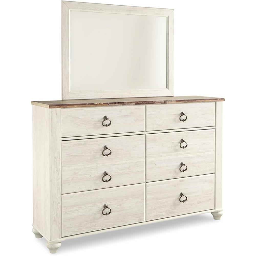 imageSignature Design by Ashley Hyanna Rustic SmoothGliding 6Drawer Dresser and Mirror with Safety Stop Light BrownWhitewash Brown