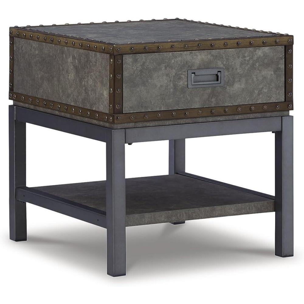 imageSignature Design by Ashley Johurst Rustic Square End Table 1 Drawer and Fixed Lower Shelf Rustic BrownBrown