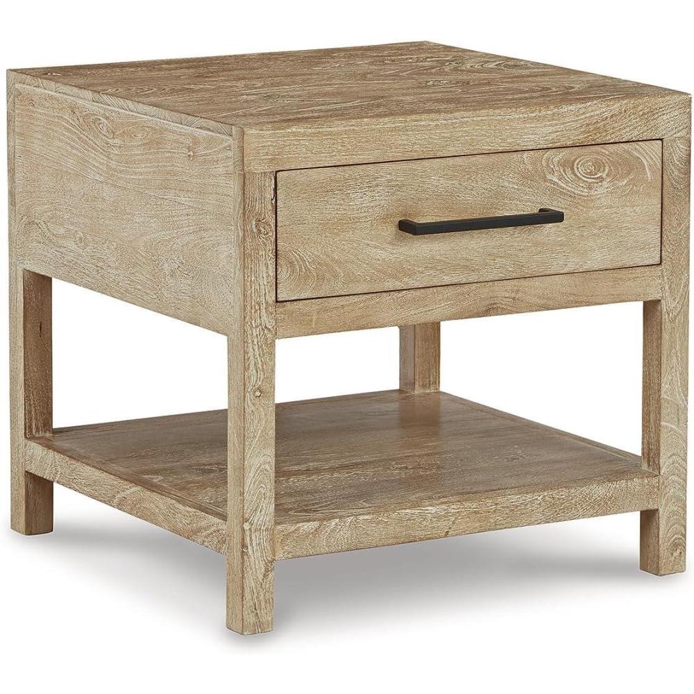 imageSignature Design by Ashley Johurst Rustic Square End Table 1 Drawer and Fixed Lower Shelf Rustic BrownLight Brown