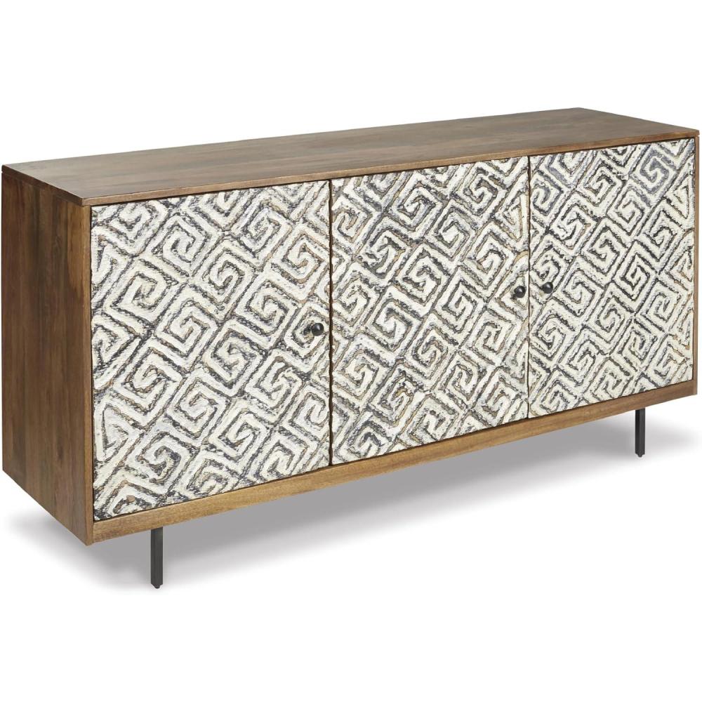 imageSignature Design by Ashley Kerrings Modern Glam Accent Cabinet Brown Black and WhiteRustic