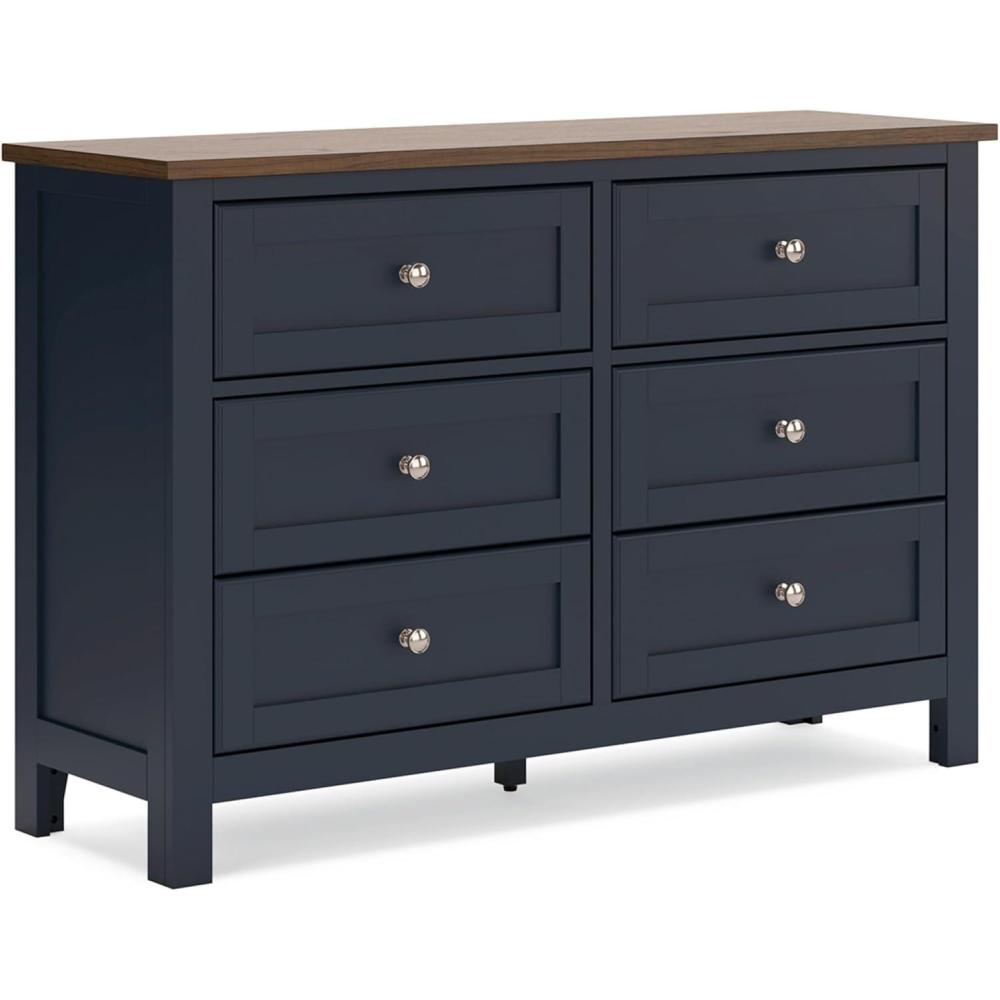 imageSignature Design by Ashley Landocken Shaker 6Drawer Dresser with Metal Knobs Light Brown ampamp Blue6 Drawer Dresser