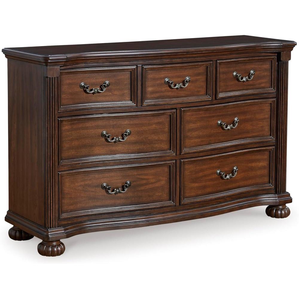 imageSignature Design by Ashley Lavinton Traditional 7 Drawer Dresser with Safety Stop and FeltLined Top Drawer for Bedroom Dark Brown