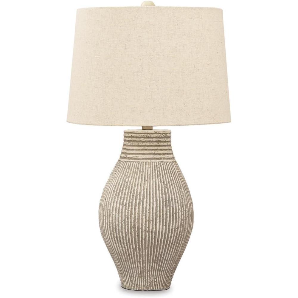 imageSignature Design by Ashley Layal Casual 29quot Textured Paper Composite Carved Base Single Table Lamp Beige