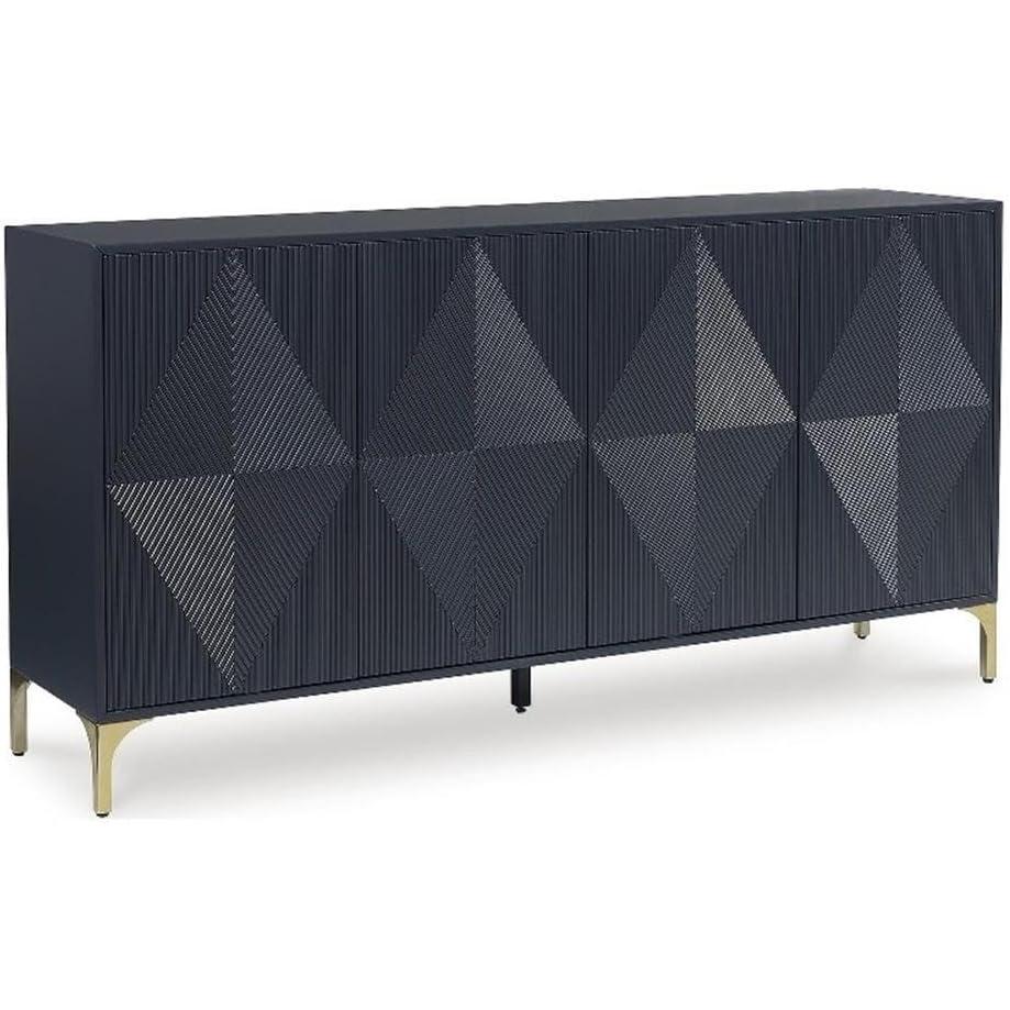 imageSignature Design by Ashley Loirwick Contemporary Accent Cabinet with Shelf and Geometric Pattern Blue