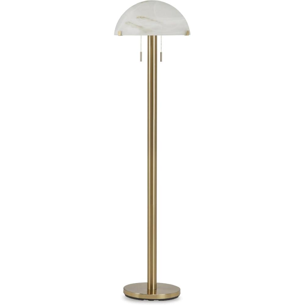 imageSignature Design by Ashley Tobbinsen Vintage Metal and Glass Floor Lamp with Pull Chain Switch and 2 Sockets Metallic ampamp White