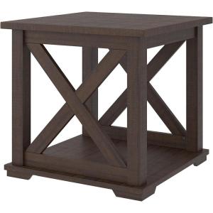 Signature Design by Ashley Aldwin Farmhouse Square End Table with Crossbuk Details, Light Brown(Dark Brown)