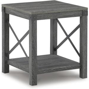 Signature Design by Ashley Aldwin Farmhouse Square End Table with Crossbuk Details, Light Brown(Dark Gray)
