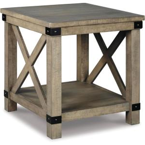 Signature Design by Ashley Aldwin Farmhouse Square End Table with Crossbuk Details, Light Brown(Rustic Brown)
