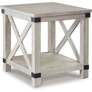 Signature Design by Ashley Aldwin Farmhouse Square End Table with Crossbuk Details, Light Brown(Whitewash)
