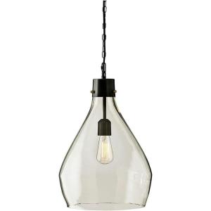 Signature Design by Ashley Avalbane Contemporary 20.25″ Glass Pendant Light, Clear & Gray(Teardrop)