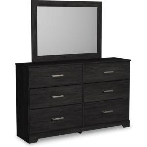 Signature Design by Ashley Belachime Vintage Smooth-Gliding 6-Drawer Dresser and Mirror with Safety Stop, Black
