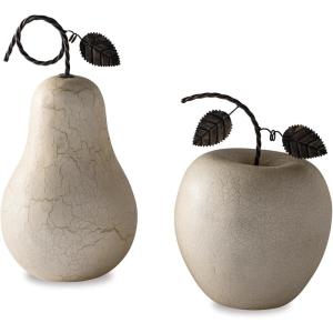 Signature Design by Ashley Bidelia 2 Piece Metal Apple Fruit Sculpture Set, Beige(Apple & Pear)