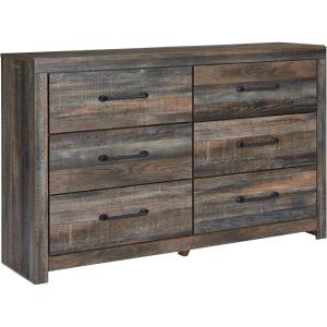 Signature Design by Ashley Cambeck Farmhouse Industrial 6 Drawer Dresser, Whitewash(Planked Brown)