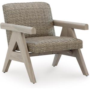 Signature Design by Ashley Carisbo Casual Rust Resistant Aluminum Outdoor Rocking Lounge Chair with Handwoven Resin Wicker, Beige