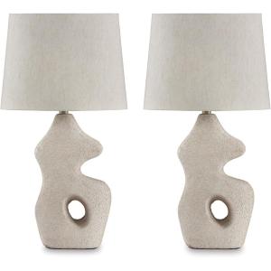 Signature Design by Ashley Chadrich Contemporary Paper Composite Table Lamp Set with 3-Way Switch, Set of 2, Beige