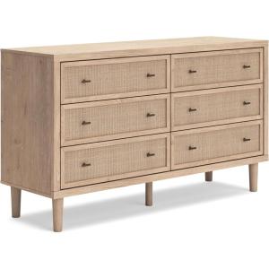 Signature Design by Ashley Cielden Coastal 5-Drawer Chest of Drawers with Safety Stop and Textured Cane Details, Light Brown(Light Brown)