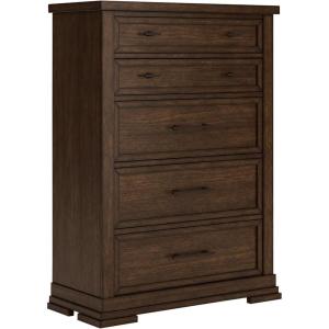 Signature Design by Ashley Cielden Coastal 5-Drawer Chest of Drawers with Safety Stop and Textured Cane Details, Light Brown(Medium Brown)