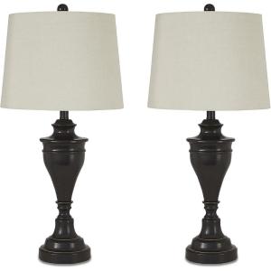 Signature Design by Ashley Darlita Traditional 29″ Table Lamp with Pedestal Base, 2 Count, Dark Brown with White Shade(Bronze Finish)
